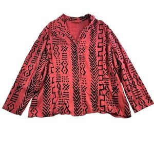 Tianello‎ Plus 3X Shirt Pink Black Soul of Africa Shyanne Top Lagenlook Boho USA